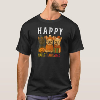 T-shirt Joyeux Hallothanksmas Frenchie Mignon Bouledogue F