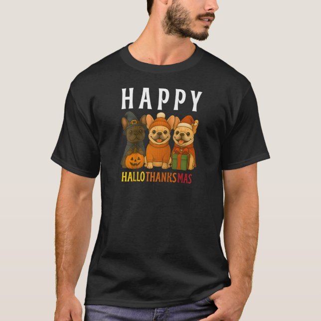 T-shirt Joyeux Hallothanksmas Frenchie Mignon Bouledogue F (Devant)