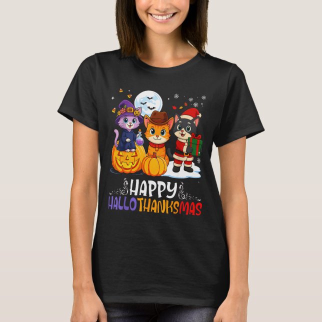 T-shirt Joyeux Hallothanksmas Funny Halloween Thanksgiving (Devant)