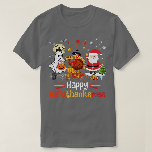 T-shirt Joyeux Hallothanksmas Ghost Turquie Citrouille Chr (Design devant)
