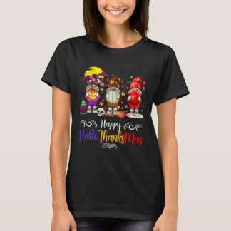 T-shirt Joyeux Hallothanksmas Gnomes de Noël de Thanksgivi