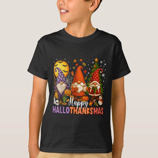 T-shirt Joyeux Hallothanksmas Gnomes Halloween Thanksgivin (Devant)