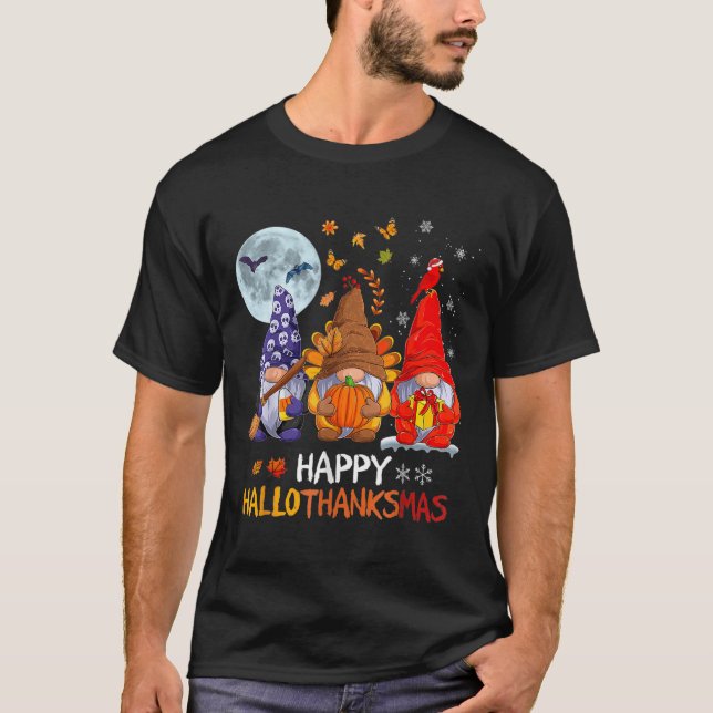 T-shirt Joyeux Hallothanksmas Gnomes Halloween Thanksgivin (Devant)