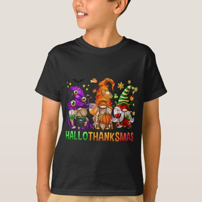 T-shirt Joyeux Hallothanksmas Gnomes Lover Halloween Joyeu (Devant)