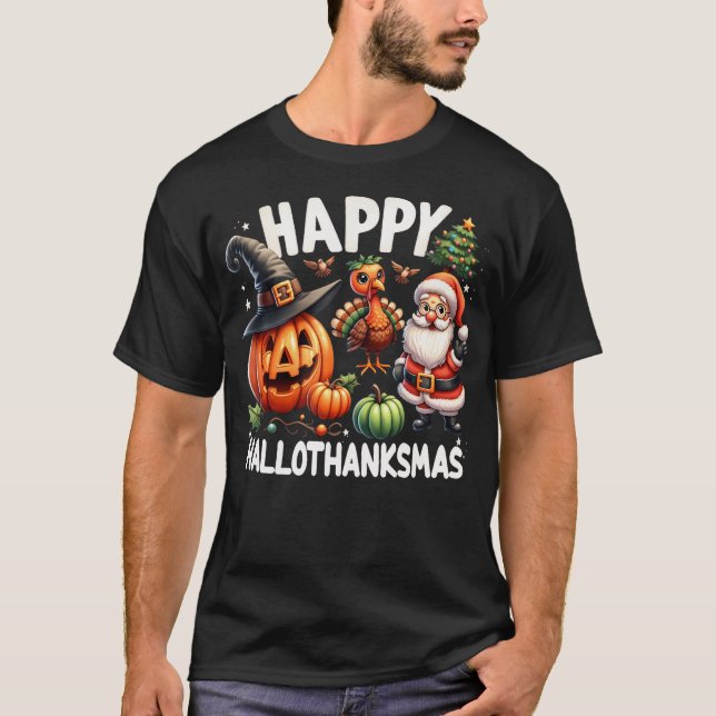 T-shirt Joyeux Hallothanksmas Halloween Joyeux Noël Tha (Devant)