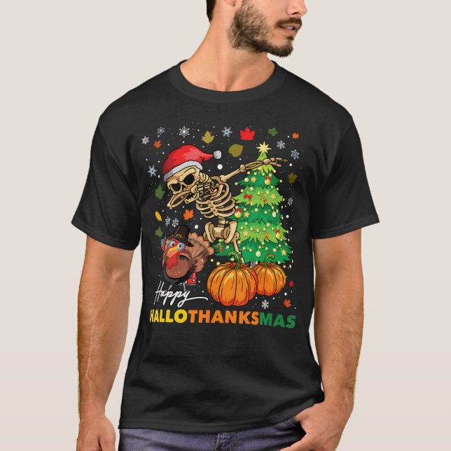 T-shirt Joyeux Hallothanksmas Halloween Thanksgiving Chris (Devant)