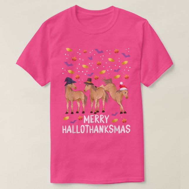 T-shirt Joyeux Hallothanksmas Horse Fanatic Holiday Saison (Design devant)
