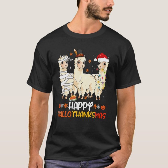 T-shirt Joyeux Hallothanksmas Lama Mignon D'Action De Grâc (Devant)