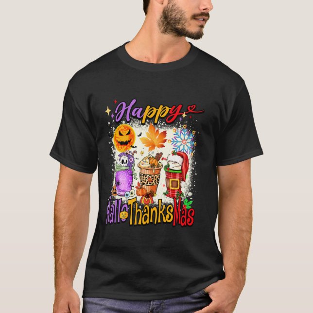 T-shirt Joyeux Hallothanksmas Latte Halloween Thanksgiving (Devant)