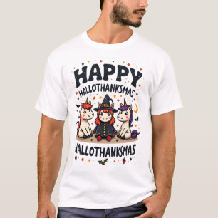 T-shirt Joyeux Hallothanksmas Licorne Vintage Fête Mashu
