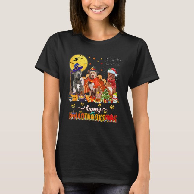 T-shirt Joyeux Hallothanksmas mignon Pitbull Wizard Casque (Devant)