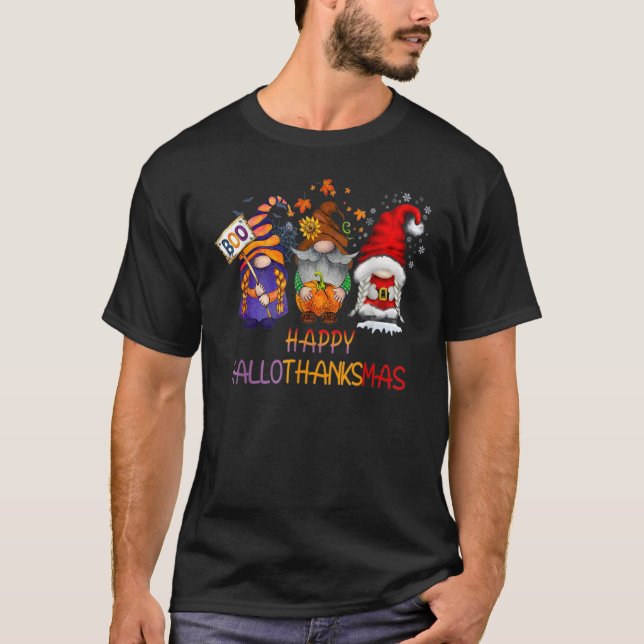T-shirt Joyeux Hallothanksmas mignons Gnomes Automne Hallo (Devant)