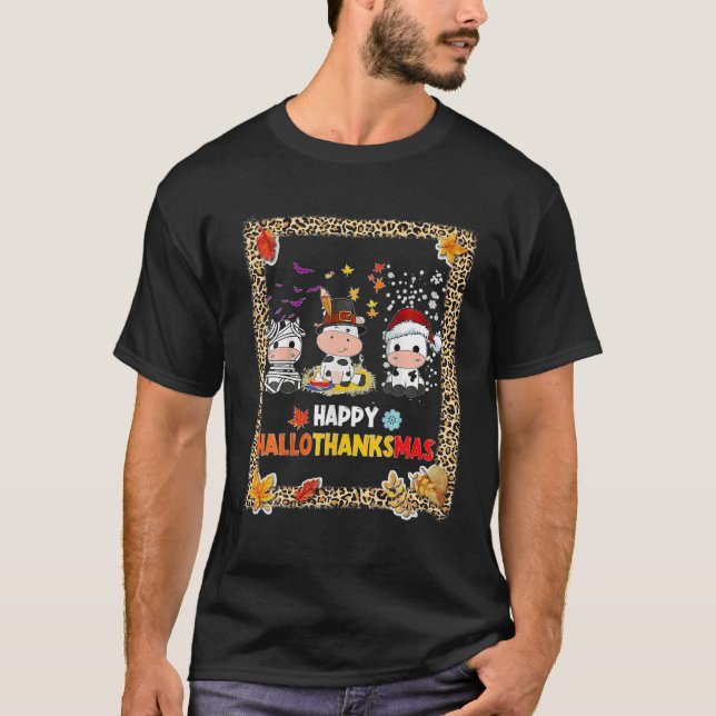 T-shirt Joyeux Hallothanksmas Père Noël Vache Halloween Th (Devant)