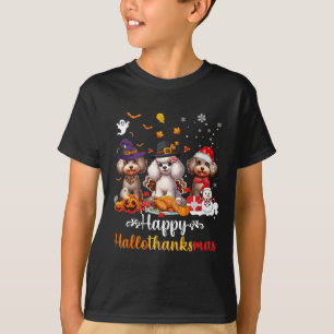 T-shirt Joyeux Hallothanksmas Poodle Dog Halloween Christm