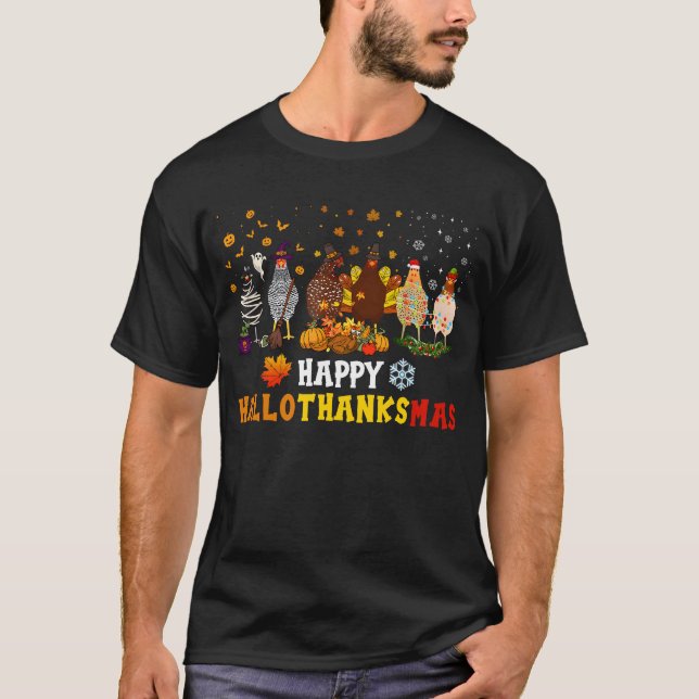 T-shirt Joyeux Hallothanksmas Poulet Halloween Thanksgivin (Devant)
