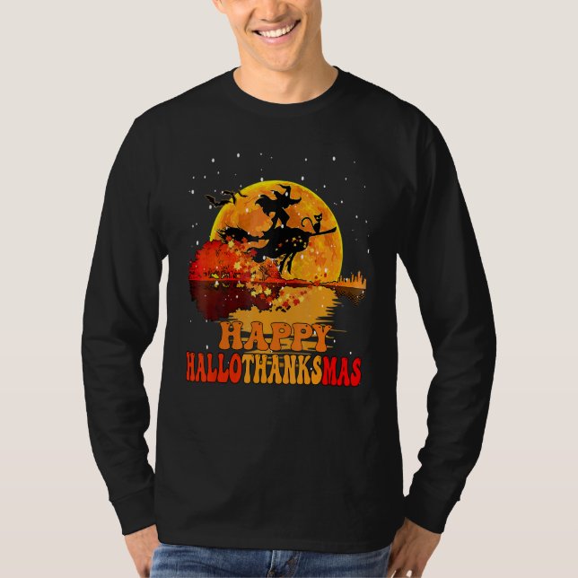 T-shirt joyeux hallothanksmas sorcière lune drôle (Devant)