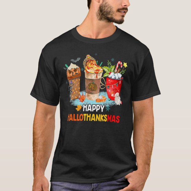 T-shirt Joyeux Hallothanksmas Spice Latte Witch Santa Hat  (Devant)