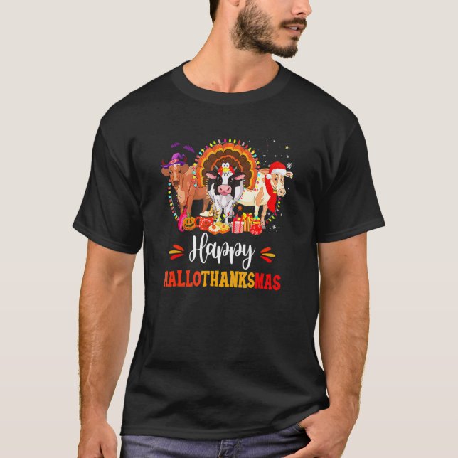 T-shirt Joyeux Hallothanksmas Vache Dinde Halloween Thanks (Devant)