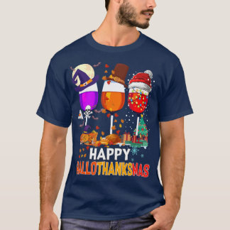 T-shirt Joyeux Hallothanksmas Vins Lunettes de vin Louveur