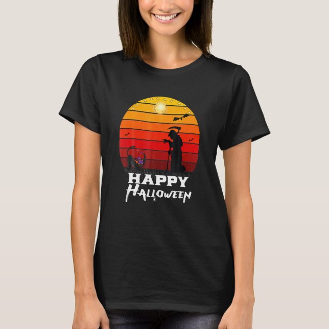 T-shirt Joyeux Halloween avec chat (Devant)