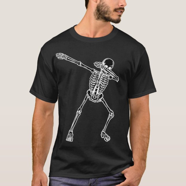 T-shirt Joyeux Halloween Avec Un Dabbing Dancer Skeleton 2 (Devant)