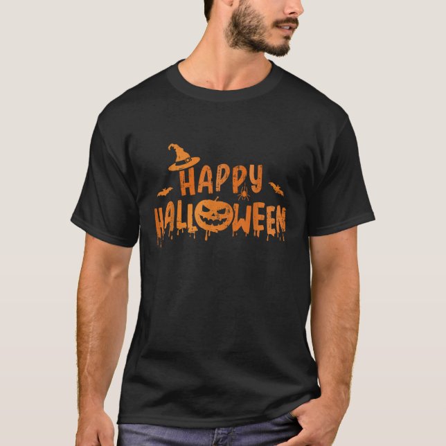T-shirt Joyeux Halloween avec visage de citrouille effraya (Devant)
