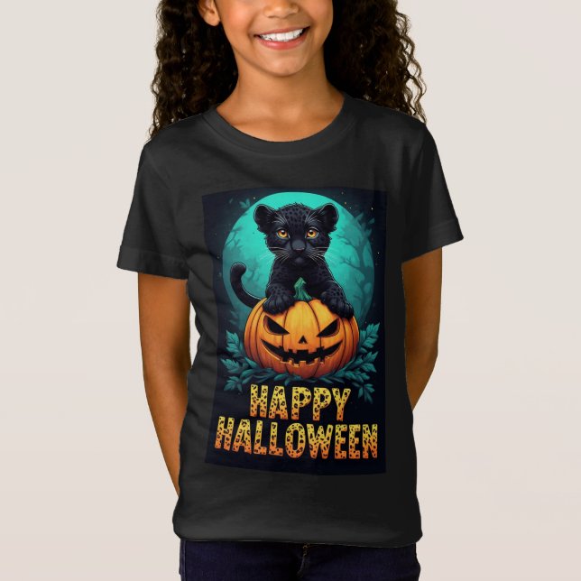 T-Shirt Joyeux Halloween Black Panther Kitten (Devant)