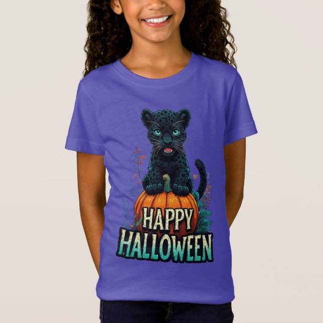 T-Shirt Joyeux Halloween Black Panther Kitten (Devant)