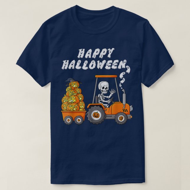 T-shirt Joyeux Halloween Boo Skeleton équitation Tracteur  (Design devant)