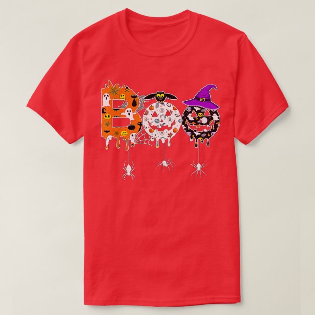T-shirt Joyeux Halloween Boo Spiders Et Casquette De Sorci (Design devant)