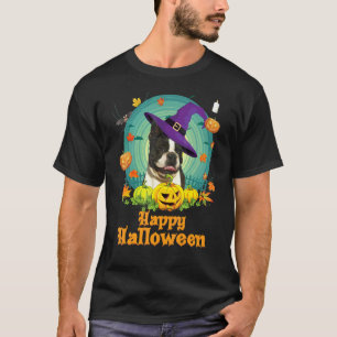 T-shirt Joyeux Halloween Boston Terrier Chien Citrouille S