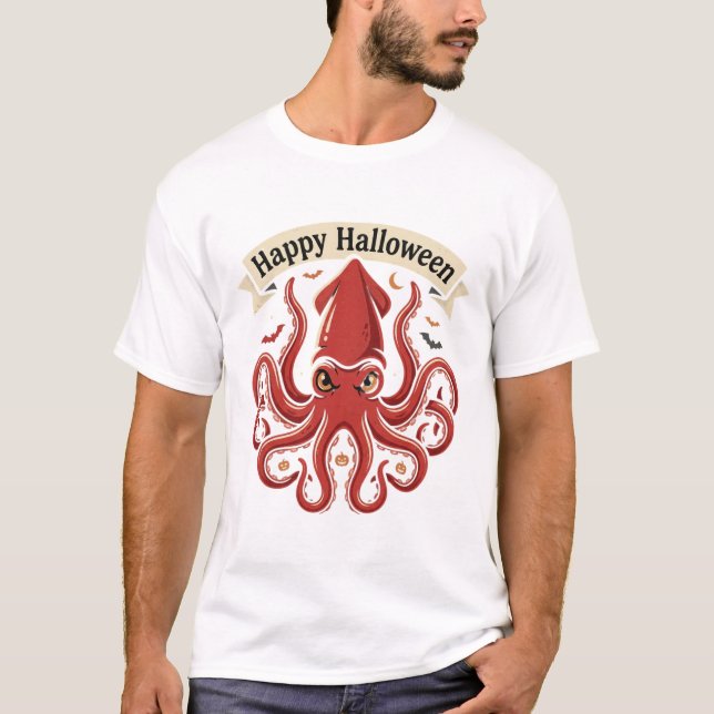 T-shirt Joyeux Halloween Calmar Géant (Devant)