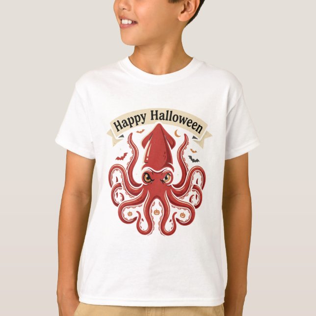 T-shirt Joyeux Halloween Calmar Géant (Devant)