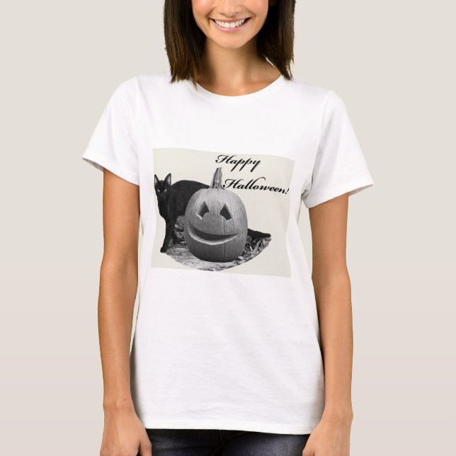 T-shirt Joyeux Halloween Chat & Citrouille (Devant)