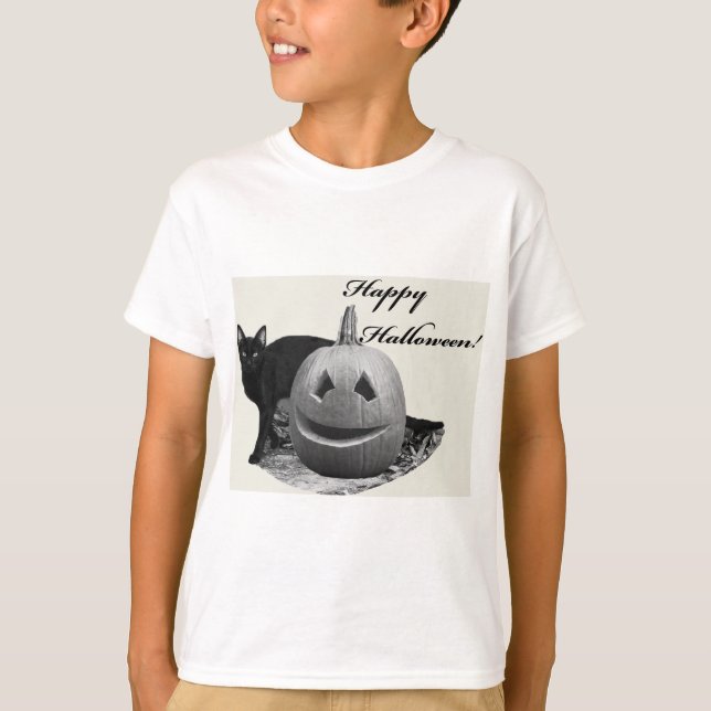 T-shirt Joyeux Halloween Chat & Citrouille (Devant)