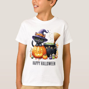 T-shirt Joyeux Halloween Chat Sorcière Noire