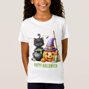 T-Shirt Joyeux Halloween Chat Sorcière Noire