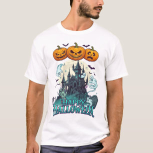 T-shirt Joyeux Halloween Château Hanté Citrouilles Fantôme