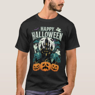 T-shirt Joyeux Halloween Château Hanté Fantômes et Citroui
