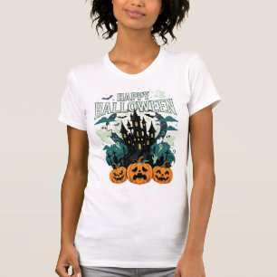 T-shirt Joyeux Halloween Château Hanté Fantômes et Citroui