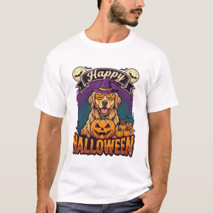 T-shirt Joyeux Halloween Chien Retriever Doré Chapeau de S