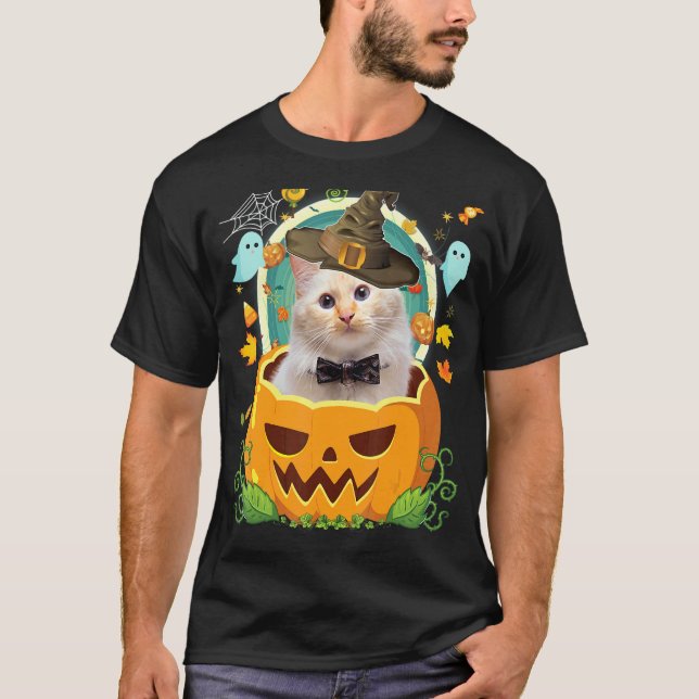 T-shirt Joyeux Halloween Citrouille Chat Birman Sorcière C (Devant)