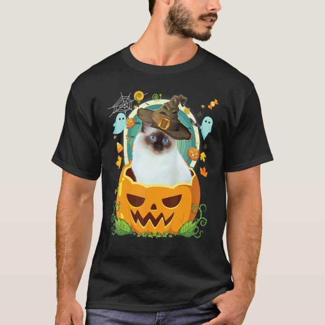 T-shirt Joyeux Halloween Citrouille Chat Birman Sorcière C (Devant)