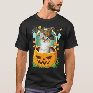 T-shirt Joyeux Halloween Citrouille Chat Ocicat Chapeau Mi