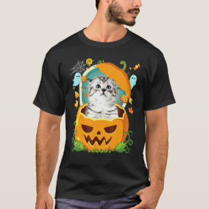 T-shirt Joyeux Halloween Citrouille Chat Scottish Fold Sor