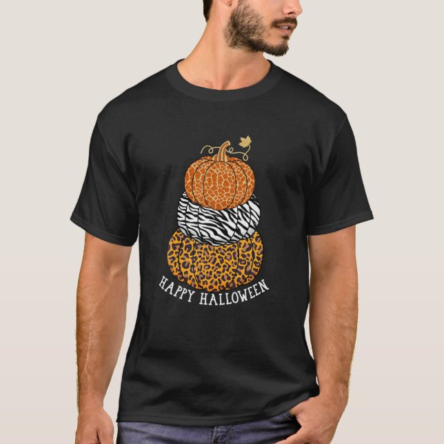 T-shirt Joyeux Halloween Citrouille Leopard Zebra Giraffe  (Devant)