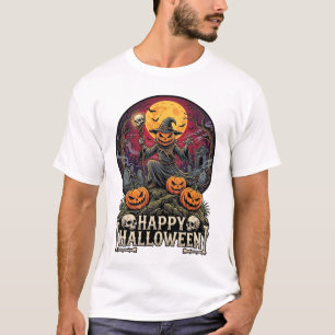 T-shirt Joyeux Halloween Citrouille Magicien Cimetière Ple