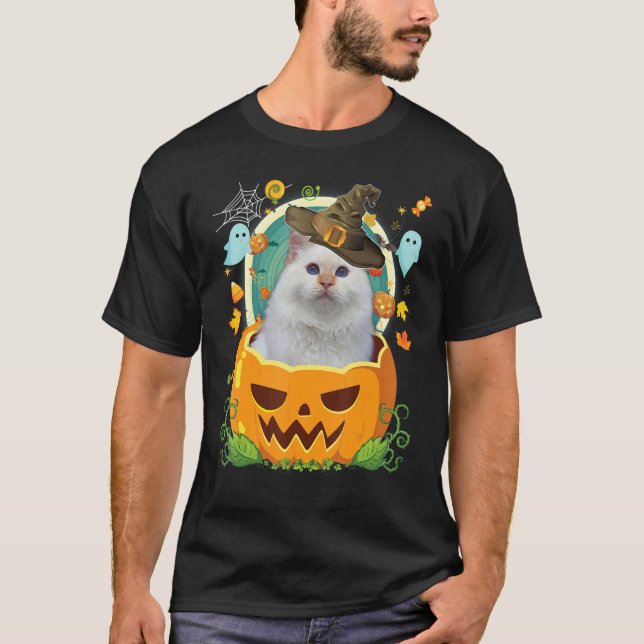 T-shirt Joyeux Halloween Citrouille turc Angora Chat Witch (Devant)