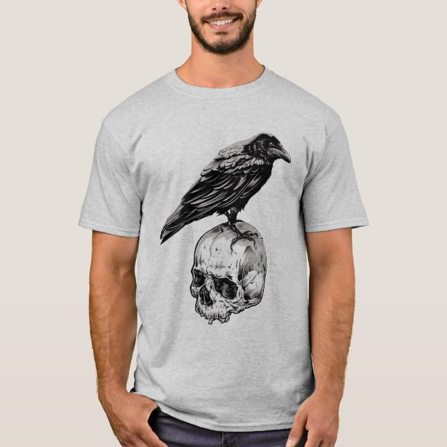 T-shirt Joyeux Halloween | Corbeau et crâne (Devant)