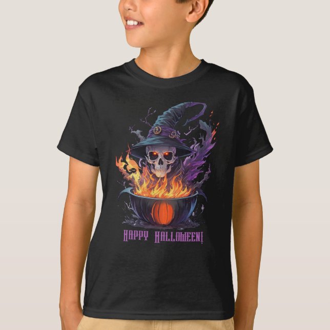 T-shirt Joyeux Halloween ! Crâne des sorcières (Devant)